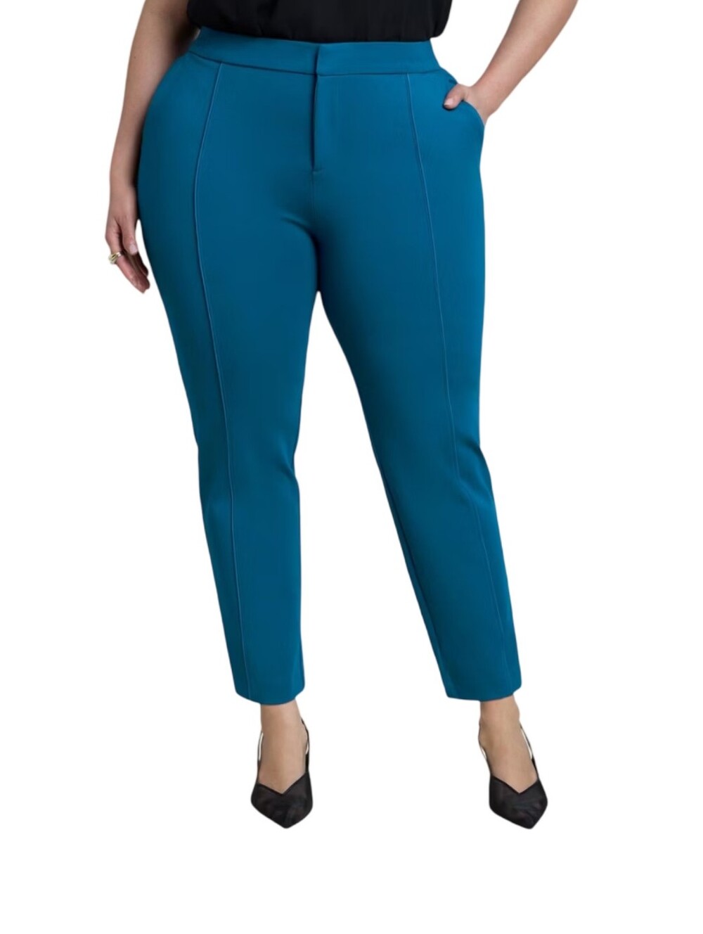 Michael Kors Plus-Size Teal Cropped Slim Ankle Pants Size 14